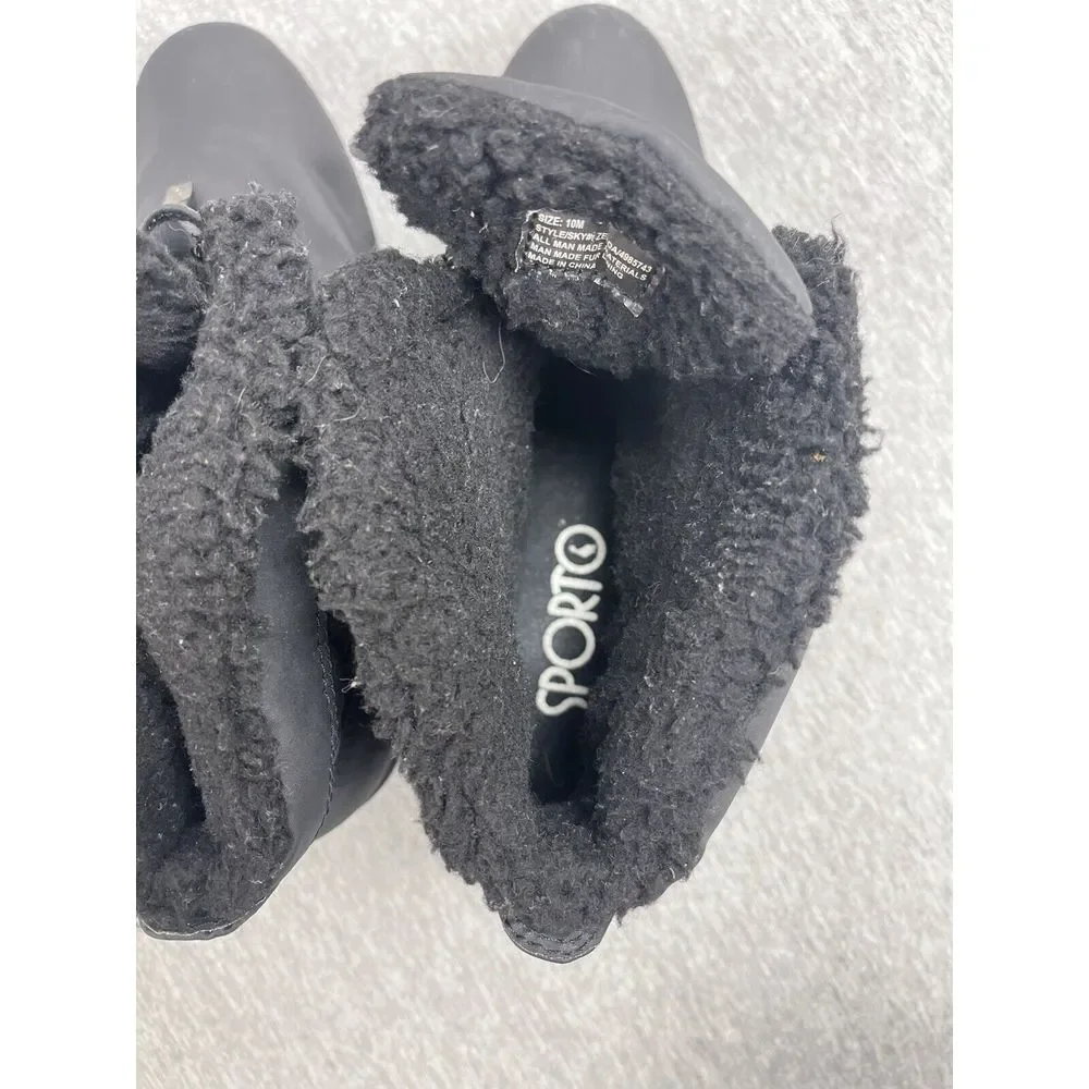Sporto Womens Fleece Fur Lined Quilted‎ Winter Ankle Boots Sz 10M Black Zelda